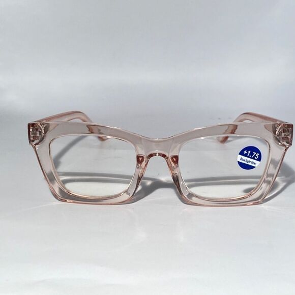 1283 Gretchen Reading Glasses 1.75 Square Clear  Pink Frames Oversize NWT - Picture 3 of 9